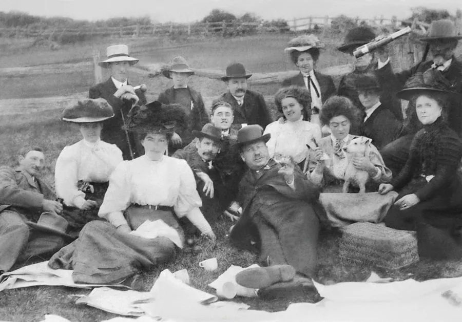 The extended Host Family at the family farm Belleview, Jaspers Brush. Back row, left to right: William Wilson, Walter Host, Ernest Host and his future wife Jenny Gall, Granny Reid (hidden behind telescope), Louis Host. Front row, left to right: Thomas Gall with future wife Susan Host, Victoria Host (William Wilson’s future wife), David Host, Herbert Host, George Host, Miriam Host, unknown lady with dog, Alfred Host, and mother Lizzie Host.
